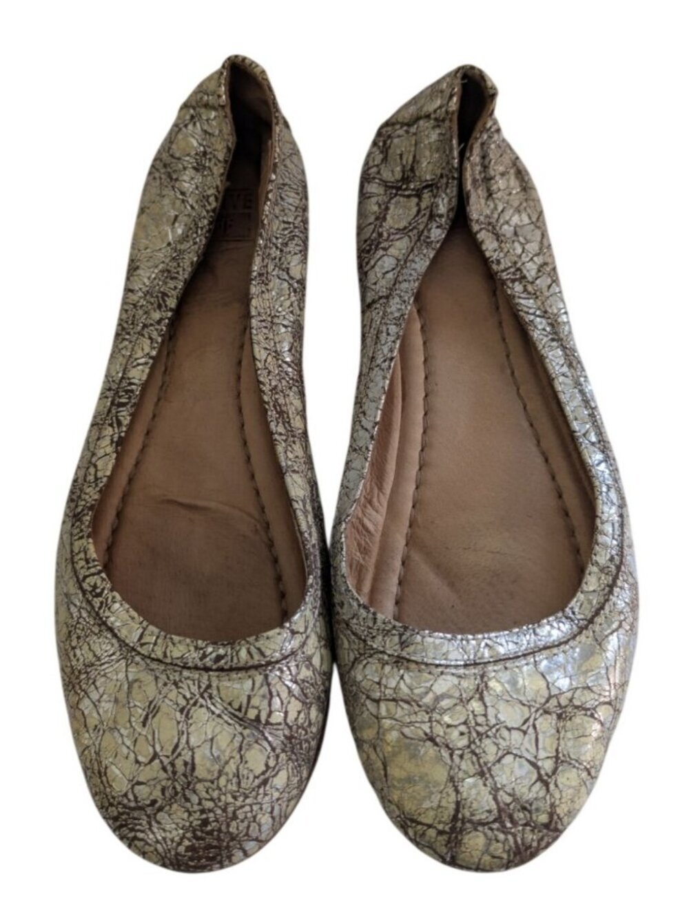 Frye Carson Ballet Flats Womens 7 Metallic Crackle Gold Silver Leather Shoes